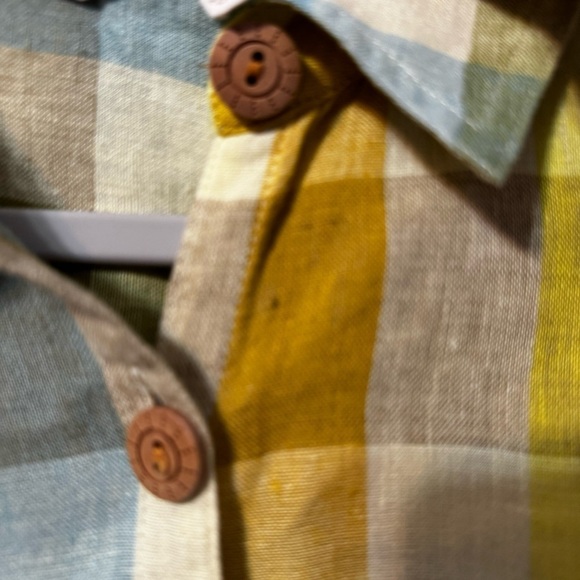 Soft Surroundings Avalon Tartan Plaid Linen Short Sleeve Wooden Buttons Shirt - Picture 3 of 7